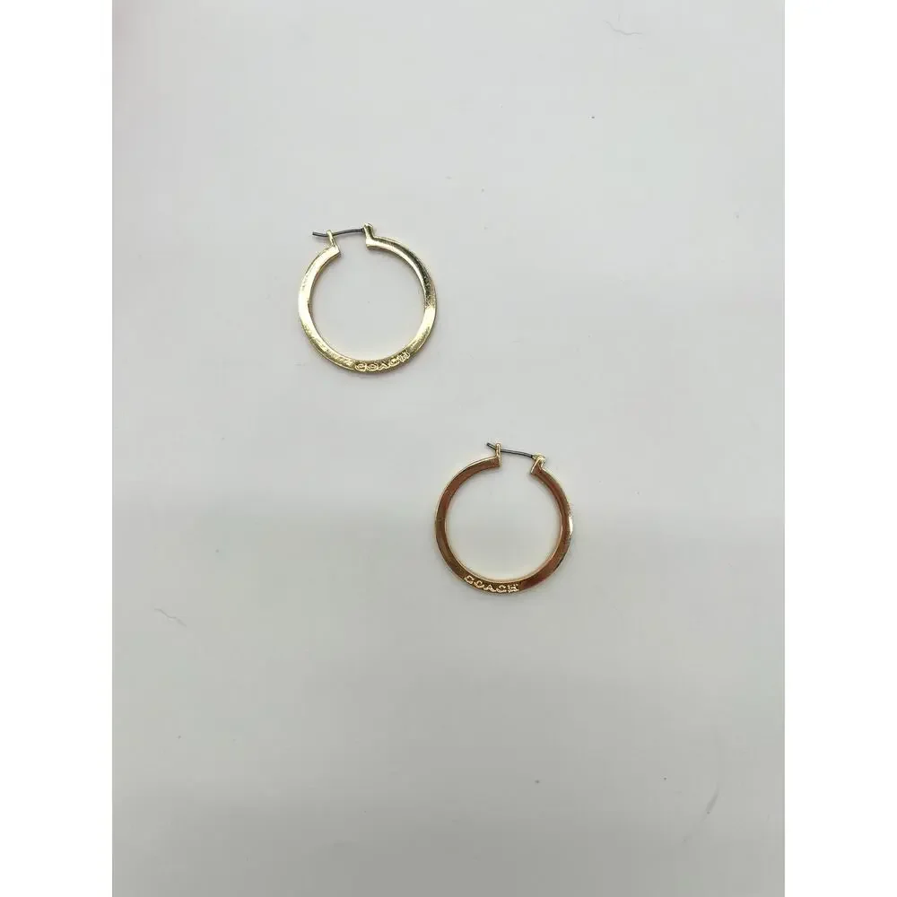 COACH Gold Plated Hoop Earrings, Stamped - Picture 2 of 5